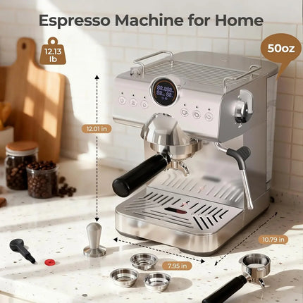Espresso Machine with Milk Frother,20 Bar Semi-Automatic Expresso Coffee Machine for Home,50oz Removable Tank,Hot & Cold Brew,Si