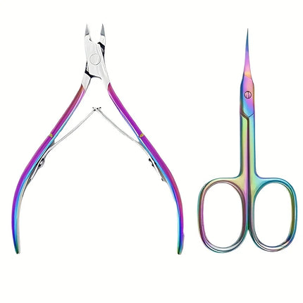 2pcs Set Color Titanium Stainless Steel Professional Nail Care Set Rainbow Manicure and Pedicure Kit Cuticle Nippers