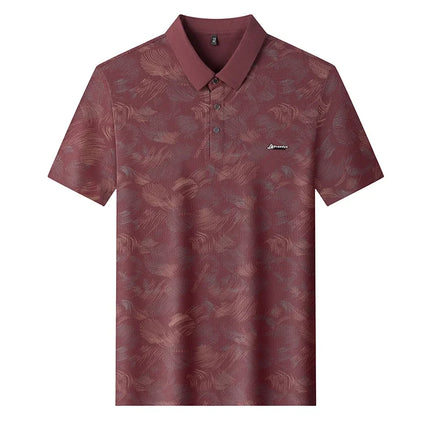 Mens Feather Print Short Sleeve Polo Shirts Classic Casual Tops Soft Comfortable Breathable Shirts