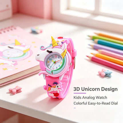 New 3D Cartoon Unicorn Children Watches For Girls Cute Pink Blue Kids Boys Watch School Student Gifts Quartz Clock