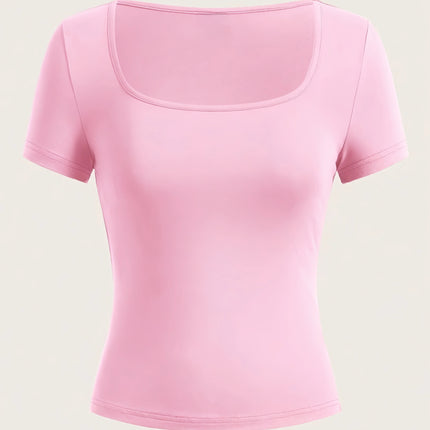 Vibrant Square Neck T-Shirt in Solid Color - Spring and Summer Classic Casual Short Sleeve T-Shirt - Everyday Casual
