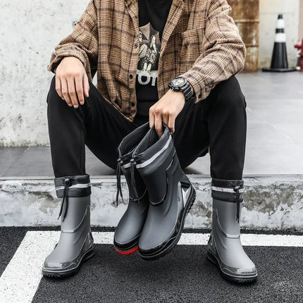 2026 Men's new short tube water boots, waterproof shoes, anti slip thick soled rain boots, outdoor work rain boots