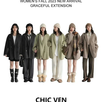 CHIC VEN Women's Woolen Coats Loose Casual Double Breasted Retro Double-sided Jacket Office Lady Outerwear Autumn Winter 2026