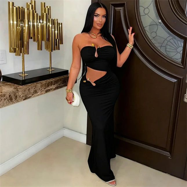 Sexy trägerloses Partykleid für Damen zum Geburtstag, Cut-Out Etuikleid, schmal, Clubwear, Ausgeh-Bodycon-Kleid, lange Kleider, Elegante Kleider