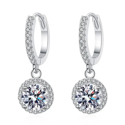 925 Sterling Silver 1 Carat Moissanite Round Earrings for Women Luxury Evening Style