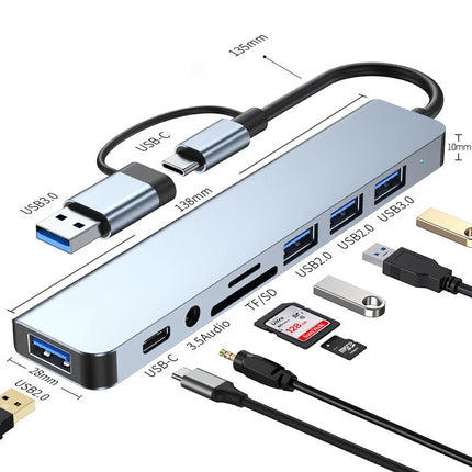 8 in 2 USB +USB-C HUB Docking Station with 3.5mm Audio Jack Adapter for Micro SD Card Reader Laptop Tablet Phone - product im