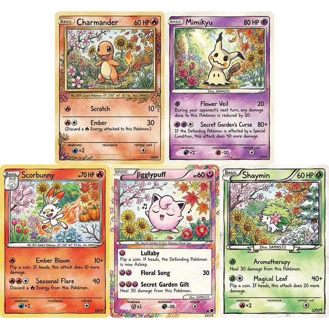 Pokemon PTCG Karten Buntstiftkunststil Glumanda Mimigma Chimpep Pummeluff Shaymin Sammelkarten Seltene Holokarte Geschenk