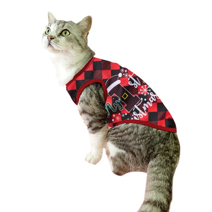 Cute Cat Vest Christmas Pet Costume For Small Medium Dogs Cats Apparel Funny Santa Claus Print Kitten T-shirt Dress Up Clothing
