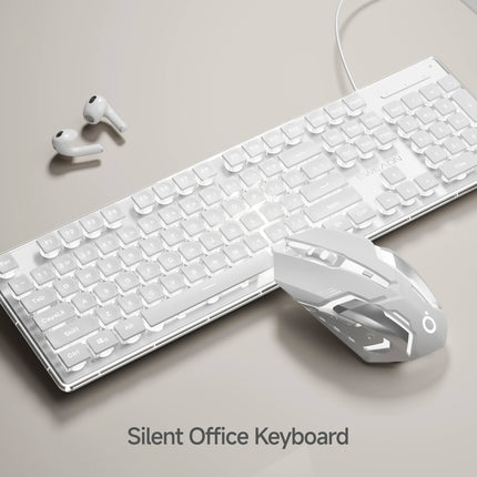 EWEADN Wired Gaming Keyboard and Mouse Set, Silent, Backlight,104 keys Floating keycap All-Metal Panel - product image from B