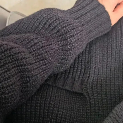 Loose Cardigan Women Long Sleeve V-neck Knitted Black Slouchy All-match Female Autumn Winter Coats Korean Chic Baggy Tops MLQ9