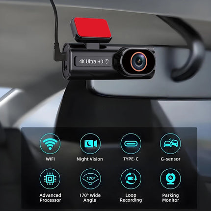 4K Dash Cam Front and Rear Dual Lens Car DVR Camera with WiFi GPS 1080P Night Vision 170° Wide Angle Parking Monitor Loop Record