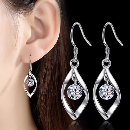 Luxury 925 Sterling Silver Diamond Teardrop Zirconia Earrings - Stylish Women's Wedding Party Jewelry Accessories