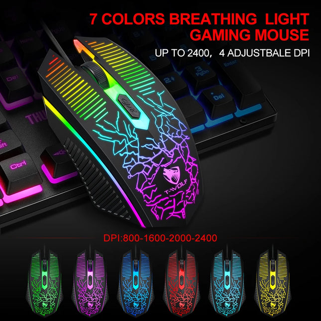 Electronic Sports Set 3 In 1 Wired Backlit Keyboard Gaming Mechanic Kit Waterproof Luminous 104 Key Keyboard Mouse - product