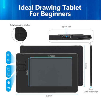 2026 Graphics Drawing Tablet Ultra-thin Art Creation Sketch Digital Tablet with Battery-free Stylus 16384 Levels Pressure