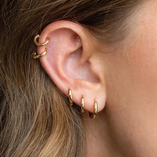 2PCS Tiny Stainless Steel Huggie Small Hoop Earrings For Women Round Circle Punk Unisex Rock Earring - product image 2