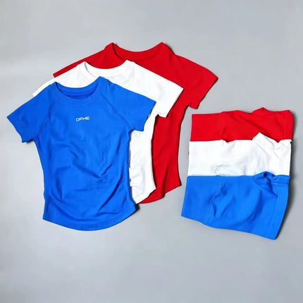 2 Piece Athletic Tracksuit, Seamless Short Sleeve Yoga Wear, High Stretch Running Shorts, Gym Training Outfit