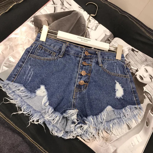 High Waist Quasten-Denim-Shorts für Damen Sommer Koreanische Version Raw Edge Weite Beine Loose Plus Size Jeans-Shorts Damen
