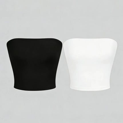 Two Women's Strapless Blouses, Sleeveless Backless Halter-Neck Summer Sexy Short-Sleeved Blouses