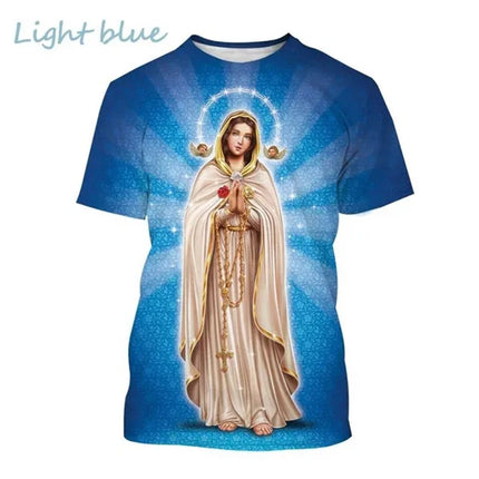 Virgin Mary T Shirt Goddess of Mercy 3D Print T-Shirt Christian Blessed Jesus God Tee Shirts Womens Clothing Unisex Short Sleeve