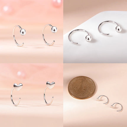 ZEMO 20G 2PCS 999 Sliver Hoop Earring Gold Plated Heart Round Ear Hoop Zircon Opening Huggies Piercings Girls Cute Circle Rings