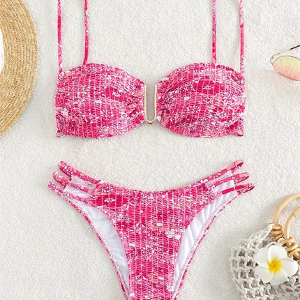 Sexy Pleate Micro Bikini Women U Neck Push Up Orange Floral Print Micro Swimsuit 2026 Summer Bathing Suit Lace Up Thong Swimwear