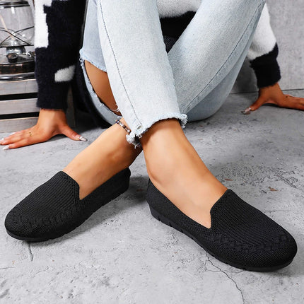 2026 Versatile Ultra-Light Women's Solid Color Knit Loafers, Lightweight Non-Slip Flat Casual Shoes.