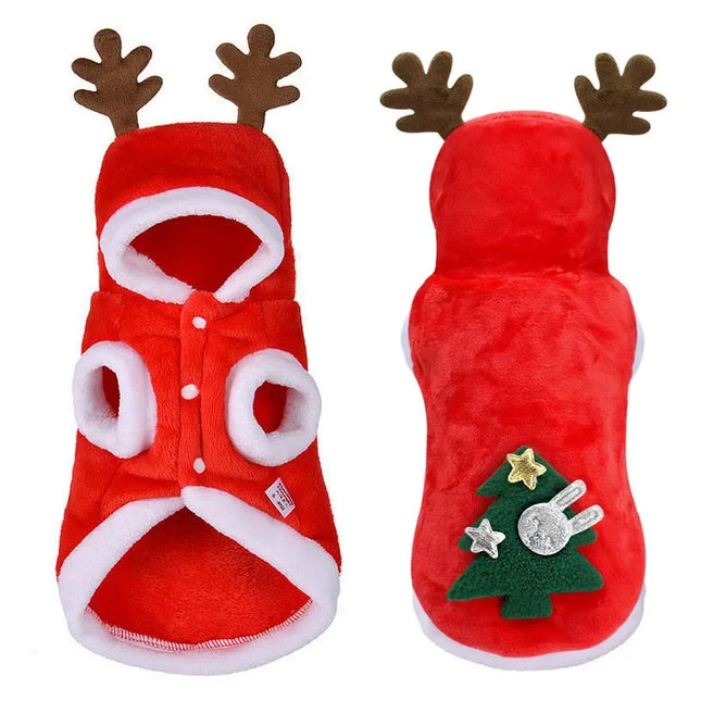 Elk Pet Cats Dogs Christmas Clothes Winter Chihuahua Pug Costume Flannel Warm Festive Coat Puppy - product image 2