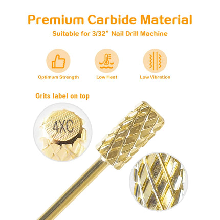 Gold Carbide Nail Drill Bits Milling Cutter Large Barrel Pro Reversed Durable Granding Polishing Tools Accessories 4XC