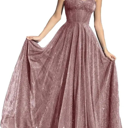 Sparkly Tulle Prom Dresses for Women 2025 Long Corset A Line Spaghetti Straps Glitter Formal Gowns Evening Dress Customized