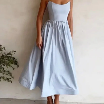 2026 Women's Midi White Vacation Dresses Pink Elegant And Pretty Dress Spaghetti Strap Beach Dress A Line Party Dresses Females