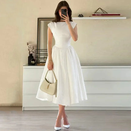 Elegant Socialite Solid Color Sleeveless Long Dresses Simple All-match Backless Temperament A-line Dress Fashion Commuting Style