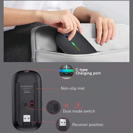 Wireless Mouse 2.4GHz Bluetooth Rechargeable Mouse Quiet Ergonomic Gaming Mouse With USB Backlight 1600DPI Mouse - product im