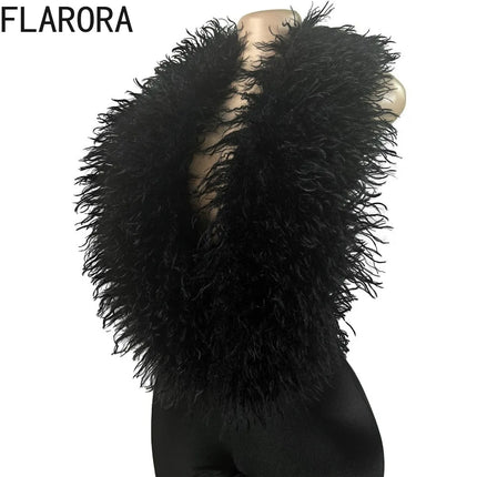 FLARORA Sexy Faux Fur Jumpsuits Woman Halter Deep V Neck Sleeveless Backless Bodycon One Piece Playsuits Elegant Party Clubwear