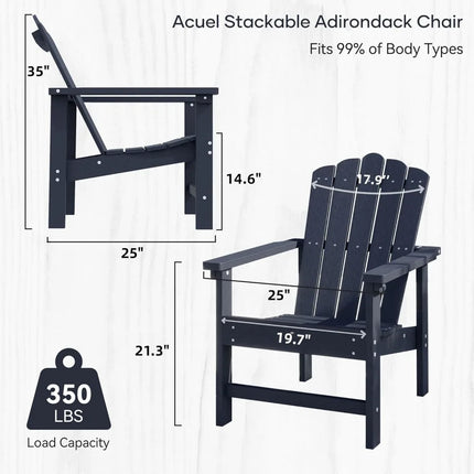 Set of 2 Stackable HDPE Adirondack Chair, Durable Weather Resistant Low Maintenance Poly Seating for Outdoor & Patio, Custom