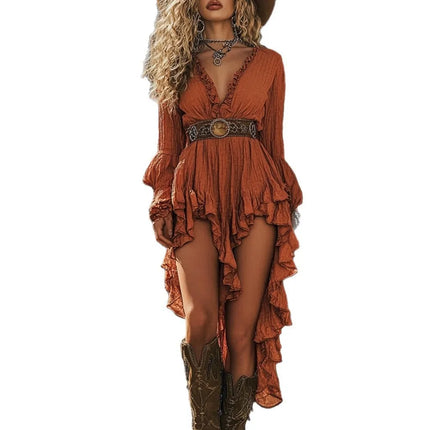 Summer Women's Ruffled Floral Tassel Retro Solid Dress New Fashion Elegant Casual Holiday Party Dresses For Women Robe Femme