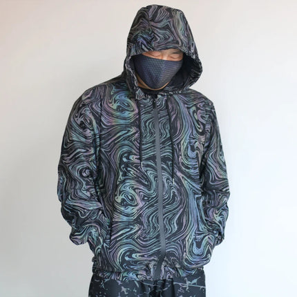 Spring And Autumn Men's Colorful Reflective Swirl Jacket Hooded Zipper Technology Long Sleeve Jacket Hip Hop Reflective Top