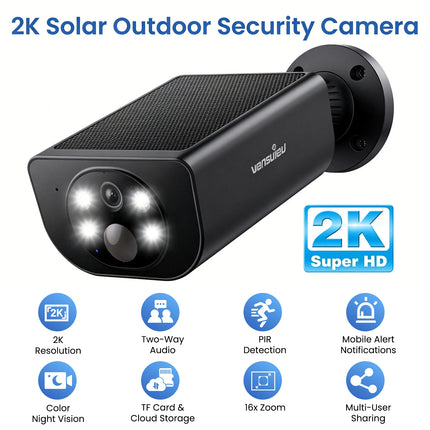 Wansview 2K Solar Security Camera Wireless Outdoor Surveillance with Motion Detection IP65 Waterproof Solar-Powered CCTV for Home Safety 2-Way Audio Color Night Vision