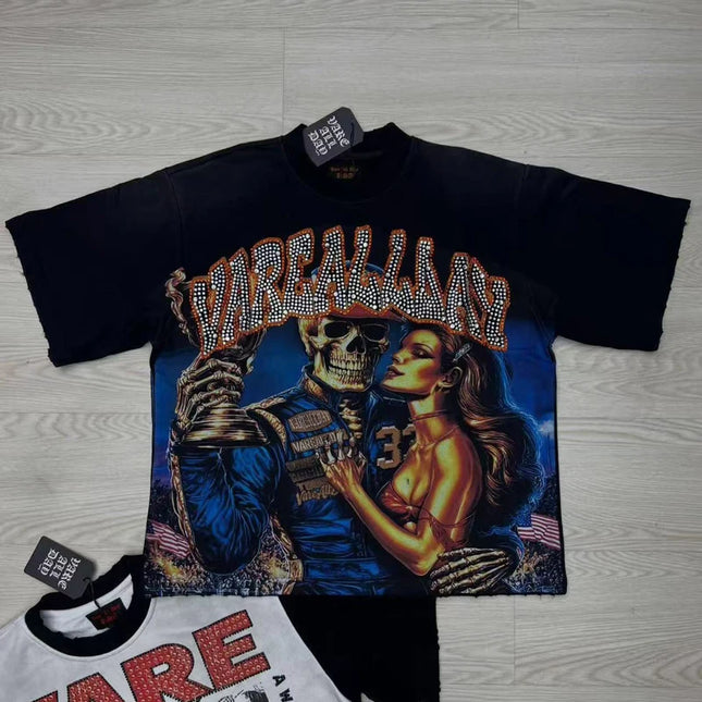 Street Trend Hip-hop Retro VARE ALL DAY Camiseta casual de manga corta y cuello redondo para hombre y mujer