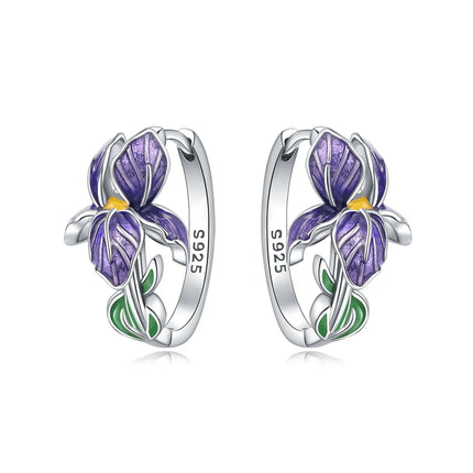 Orstarry Original 925 Sterling Silver Blue Iris Flower Earrings Women Hoop Earring Anniversary Jewelry Trendy Gifts