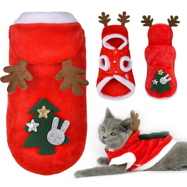 Elk Pet Cats Dogs Christmas Clothes Winter Chihuahua Pug Costume Flannel Warm Festive Coat Puppy