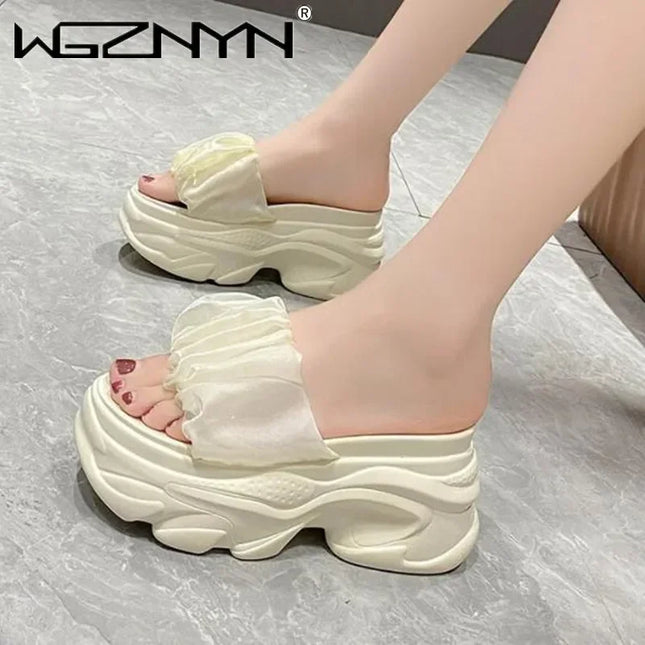 Women Summer Chunky Sandal Platform Slippers 9CM High Heels Ladies Hollow Out Slides Beach Flip-Flop Woman Sandalias De Mujer