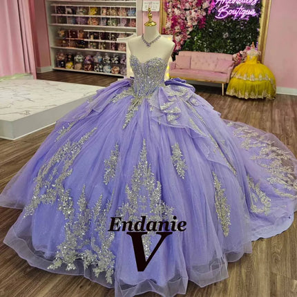 Vendanie Princess Quinceanera Dress for Women Bow Sleeveless Rhinestones Sleeveless Sweetheart 15 Anos Vestido Customized