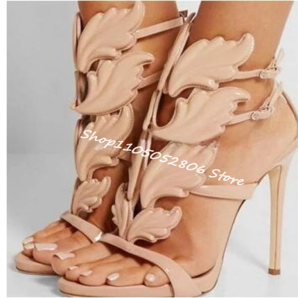 Silver Mirrored Wing Sandals Luxury Women Summer Pumps Leaf Winged Sandals Stiletto Heels Shoes For Summer Party Dress Shoes