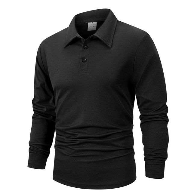 Frühling Herren Business Casual Langarm-Poloshirt Einfarbig Modisch Atmungsaktiv Bequem Gesellschafts Business Polos Herren