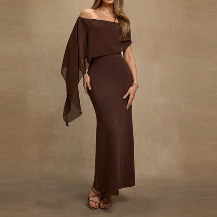 Fashion High Waist Temperament Long Dress Elegant Irregular Solid Party Dress Sexy Off Shoulder Draped Wrap Hips Dress