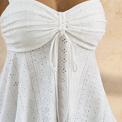 Women Sweetheart Neck Drawstring Ruched Peplum Cami Top Polka Dot Print Sleeveless Casual Camisole Outfit