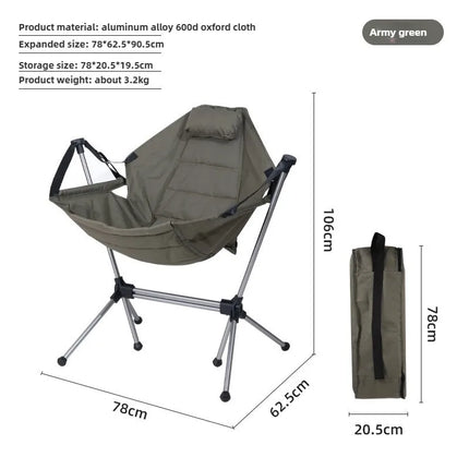 thicken Outdoor folding aluminum alloy rocking chair, camping leisure, portable adult swing chair, backrest chair with pillow