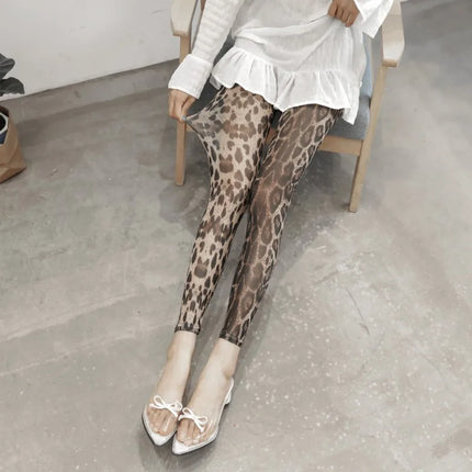 Summer Thin Mesh Fashion Printing Women Leggings Cool Breathable Stretch Lolita Hottie Sexy Slimming Gauze Cropped Pants