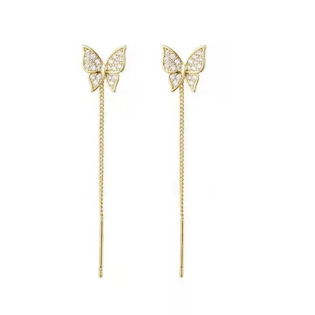 1pair Pave Crystal Butterfly Long Threader Earrings for Women Teen Girls, Dainty S Curved Thin Gold - product image 8