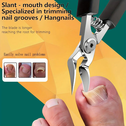KHTO Professional Heavy-Duty Steel Toenail Clipper with Serrated Blade Thick & Ingrown Nails, Durable Trimmer for - product i